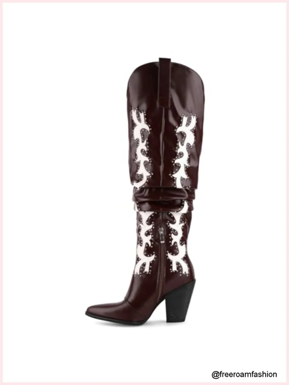 Over the Knee Thigh High Cowboy Boots with Studded Slouch Wide Calf